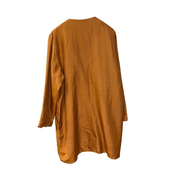 Terry Lewis 100% Silk Duster Coat Rust Copper Long Jacket 1X autumncore - Picture 2 of 7